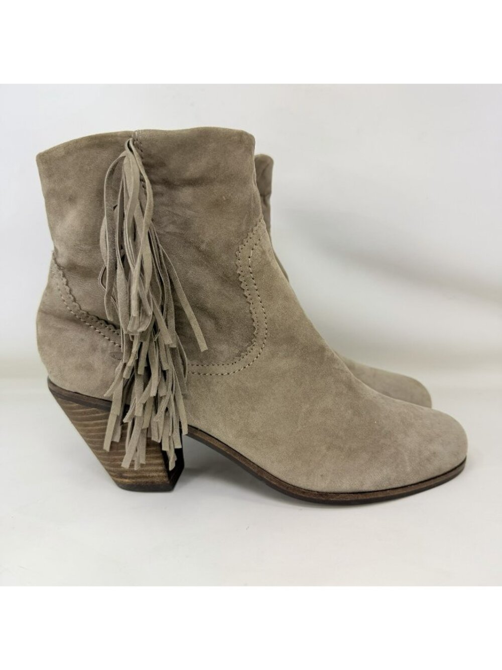 Sam Edelman Louie Suede Fringe Ankle Zip Up Boots Beige Women’s Size 10 M